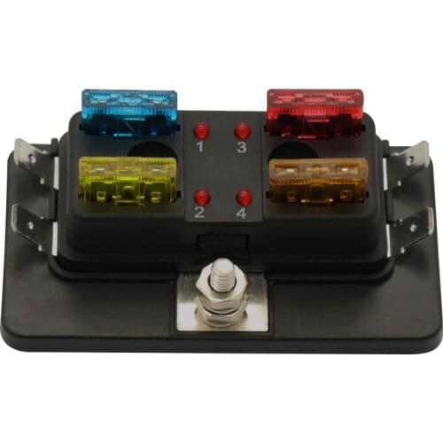 New Universal 4 Way Blade Fuse Box with LED Indicator Fuse Block for Car Boat Marine Caravan 12V 24V