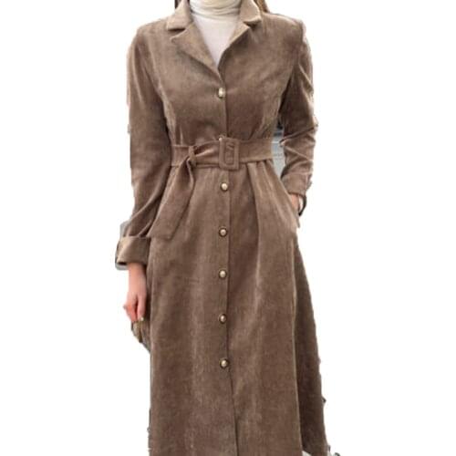 Spring Autumn Women New Casual Corduroy Eleagnt Lace-Up Slim Dress Fashion