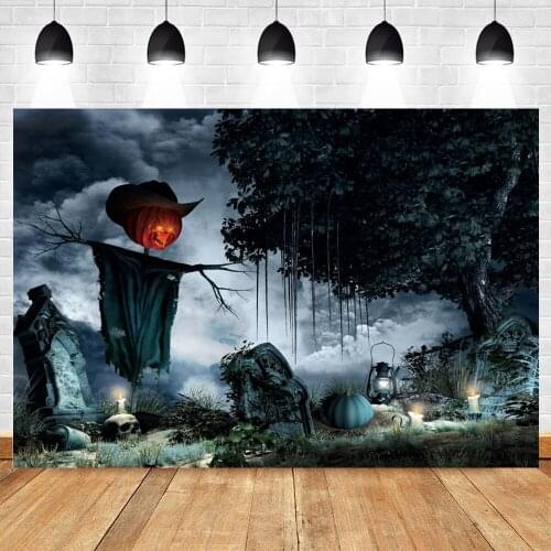 Yeele Halloween Background Dark Cloud Night Pumpkin Scarecrow Skull Tombstone Backdrop Party Photography Photo Studio Photophone