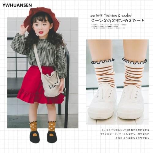 YWHUANSEN 1 to 7 Yrs Four Seasons Patchwork Socks For Children Dot Striped Girls Socks Cotton Toddler Spring Summer Winter Socks
