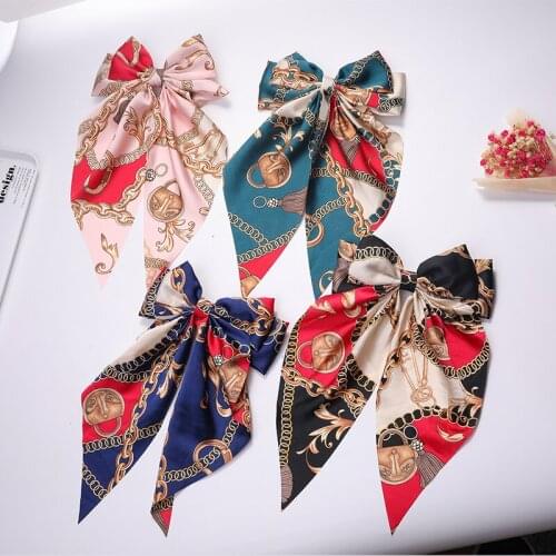 New Fashion Personality Chain Hairpin Simple Elegant Bow Ribbon Hairpin Satin Spring Clip Headdress Hair Accessories WomenSY185