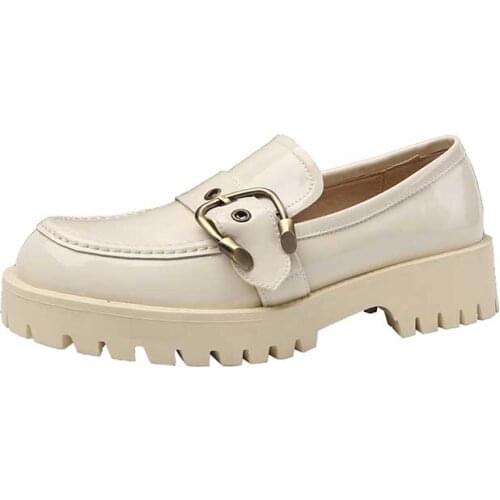 GUIDIBASIC Loafers For Women 2021 Genuine Cow Leather Autumn Round Toe Platform Shoes Women