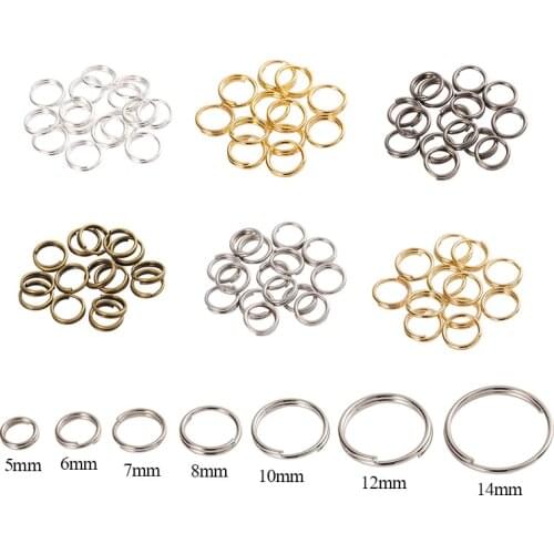 200pcs 5/6/7/8/10/12/14mm Double Loop Key Ring Split Ring Clasp For DiY Jewelry Making Keychain Bracelet Wholesale Supplies