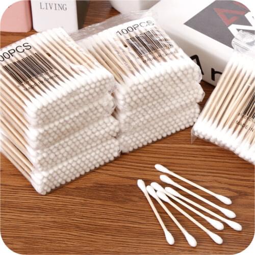 100PCS Cotton Swab Wooden Stick Cotton Swab Cleaning Tools
