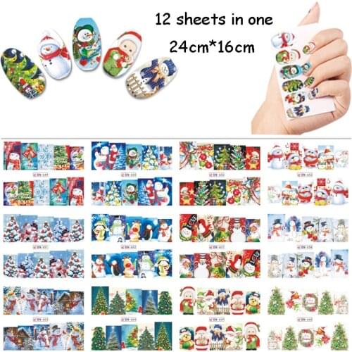 12 Sheet/Lot Christmas Nail Water Stickers Santa Adhesive Nail Art Stickers Beauty Nail Tips Decals DIY Nail Art Decorations BN6