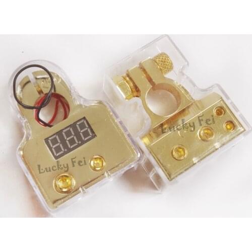 2 unids 0 / 4 / 8 Awg pair of gold digital battery terminal clamps with a built in LED digital display Car battery terminal