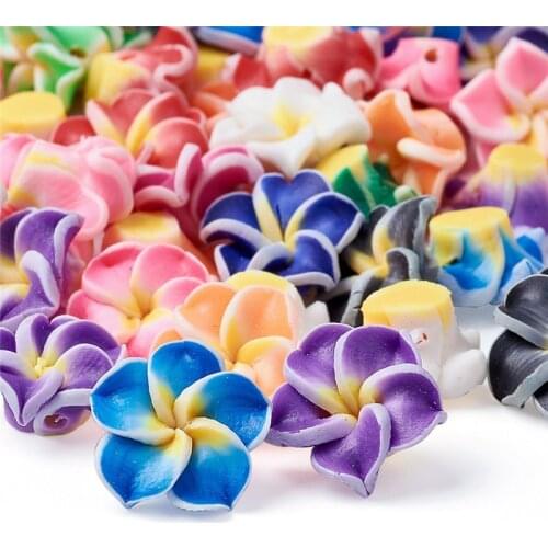 200pcs Mixed Color Handmade Polymer Clay 3D Flower Plumeria Beads for Jewelry Making DIY Bracelet Necklace 12x8mm Hole: 2mm