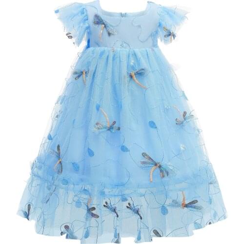 2021 Dragonfly Embroidery Baby Girl Dress Children Dress Banquet Party Evening Dress Wedding Dress Princess Dresses Vestidos