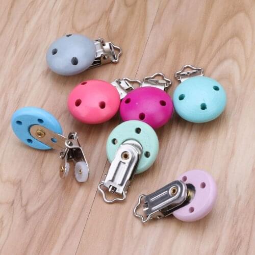 5pcs Metal Wooden Baby Pacifier Clips Solid Color Holders Infant Soother Clasps