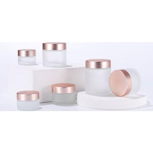 8pcs 5-100g Frosted/Clear Glass Jar Skin Care Eye Cream Jars Pot Refillable Bottle Cosmetic Container With Rose Gold Lid
