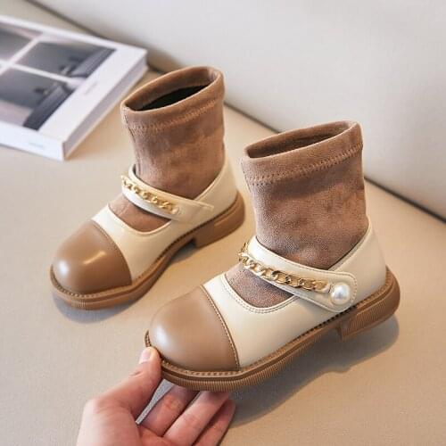 Girls boots 2021 autumn new girl socks boots princess pearl non-slip soft bottom boots children comfortable mid-tube shoes