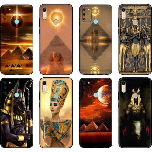 Black tpu Case For Honor 8a Prime 8s 9 10X Lite 9A 9C 9X Premium Pro 9S Case Cover Egypt Nefertiti Anubis Ankh