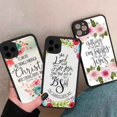 Phone Case For iPhone 12 11 Mini Pro XR XS Max 7 8 Plus X Russian script Bible Flower Matte transparent cover