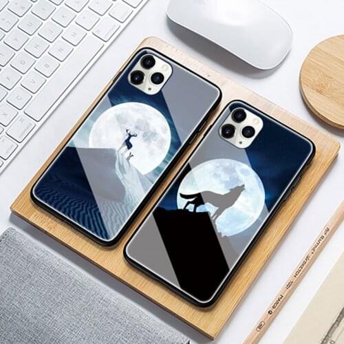 For Samsung Galaxy J8 J4 J6 2018 J5 j7 Prime Case Moonlight Wolf Deer Hard Tempered Glass Cover For Samsung j6 Plus 2018 J5 Prim