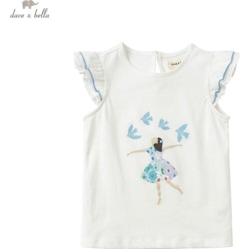 DKD18057 dave bella summer 5Y-13Y kids girls fashion solid T-shirt children girls high quality fashion tees