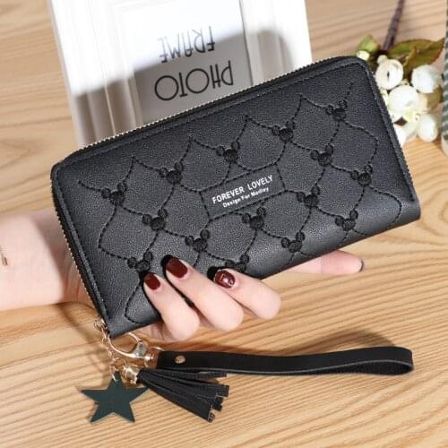 Disney cartoon Mickey Mouse long zipper wallet coin bag female hundred fashion card bag mobile phone bag