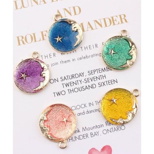 MRHUANG 10pcs/lot Beautiful Star Moon 22mm Enamel Charms Pendant Fashion Jewelry Accessories fit Bracelet Necklace