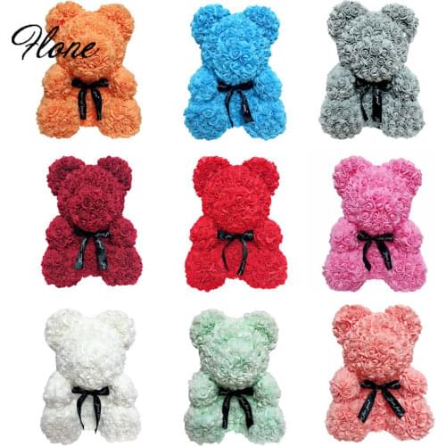Flone DIY Teddy Rose Bear Valentines day gift Artificial PE roses Soap Flowers Creative Hug Bear Gift for girlfriend wife mom