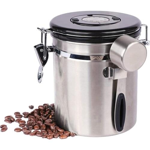 Airtight Coffee Canister Grounds Container Date Tracker with CO2 Valve to Keep Beans Fresh Espresso Bean Contain Storage Tin