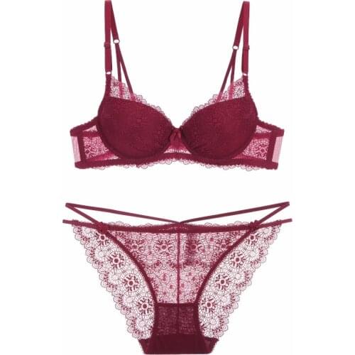 New sexy lace hollow deep V thin thin bra set beauty back bra underwear push up lingerle set
