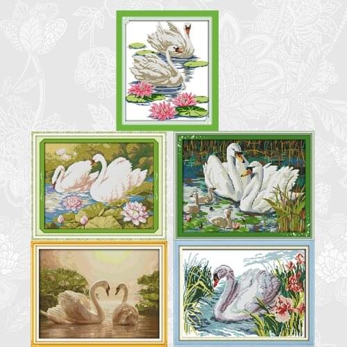 Swan Playing in the Water Cross Stitch Paintings 14CT 11CT Printed Canvas DIY Handwork Embroidery Sets DMC Needlework Crafts