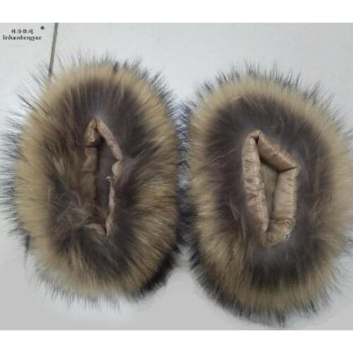 Linhaoshengyue Fashion 100% Real Raccoon Fur Cuff A Pair