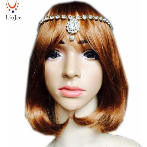 LiuJee KD102 Silver Crystal Elastic Hair Chain Hair Jewelry Boho Festival Wedding Headpiece head chain Spring Summer Headband