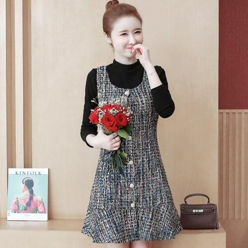 Small Fragrance Sleeveless Vintage Slim Mini Dress 2021 Autumn Fashion Elegant Tweed Single-Breasted Tank Dress Vestidos