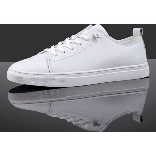 Fashion White Sneakers Men Casual Shoes Genuine Leather Lace-up Basic Mens Shoes Breathable Leisure Walking Skateboard Flats Man