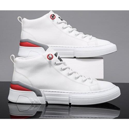 Mens High Top Fashion Leather Sneakers Trend Hot Sale Comfortable Man Casual Shoes Outdoor Non-slip Breathable Men Shoes