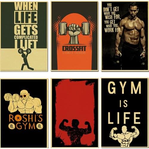 WTQ Muscle Bodybuilding Fitness Motivational Retro Poster Canvas Painting Wall Art Picture for Living Room Decoration Home Deco