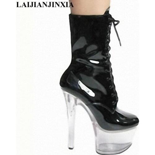 New European and American knight boots, sexy boots, 17CM sexy high heels black ankle Dance Shoes