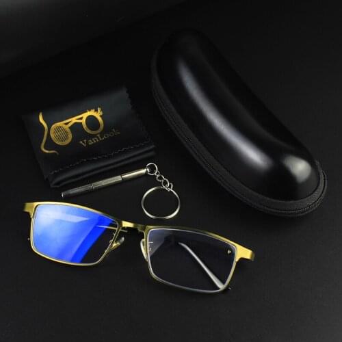 Anti Blue Ray Computer Glasses For Men Fashion Optical Frames Oculos De Grau Rectangular Stainless Steel Spectacles UV400
