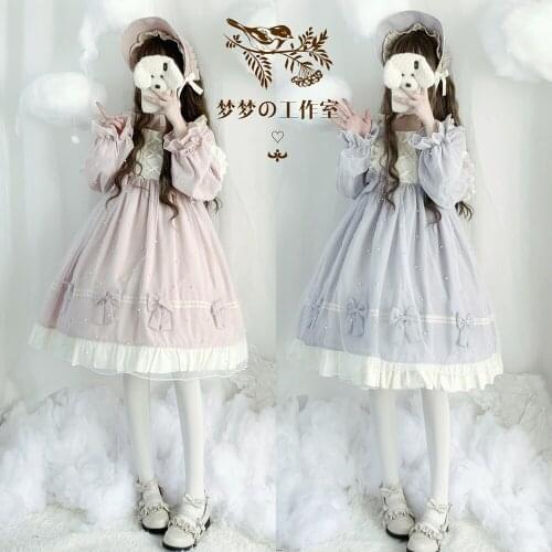 Original Genuine Lolita Daily Autumn Pearl Doll Op Long Sleeve Full Set Dress kawaii clothing fairy kei lolita dress