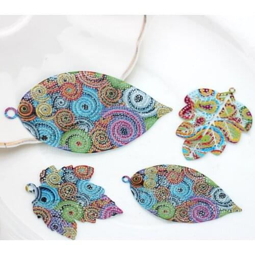 10pcs/Lot Gradient Rainbow Color Copper Hollow Maple Leaves Charms Pendant for DIY Handmade Jewelry Earring Material