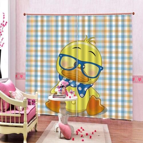 Custom any size Cartoon yellow duck Print Modern Blackout Curtain For living room bedroom Window Drapes Sets 2 Panels With Hooks