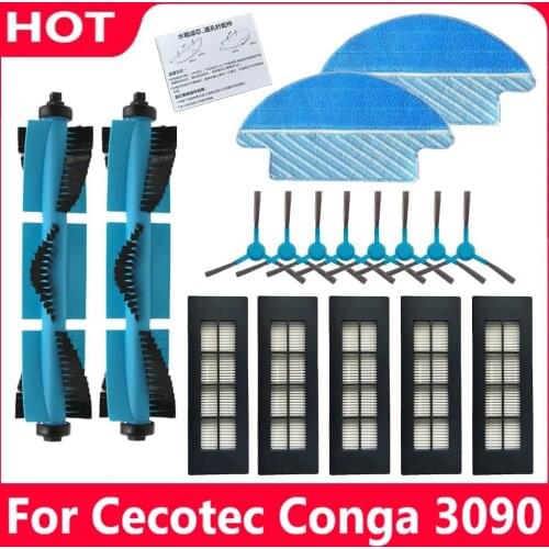 Roller Brush Hepa Filter Side Brush Water Tank Filter Parts for Cecotec Conga 3090 Vacuum Cleaner Mop Pad Cloth Accessories