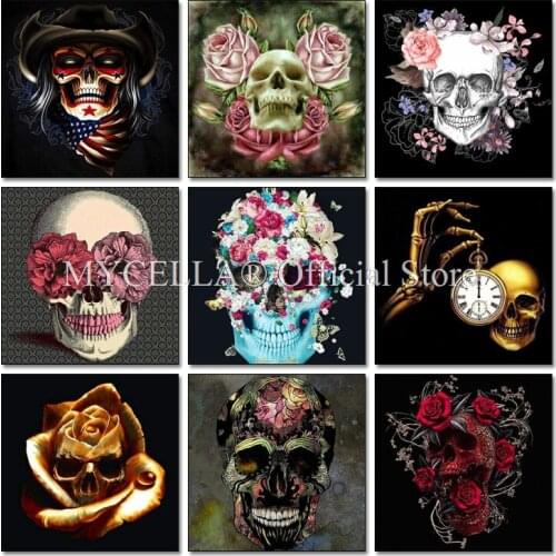 Rose Skull 5D DIY Full Diamond Painting Needlework Embroidery Rhinestone Mosaic Canvas Cross Stitch Crafts Home Decoration Gift