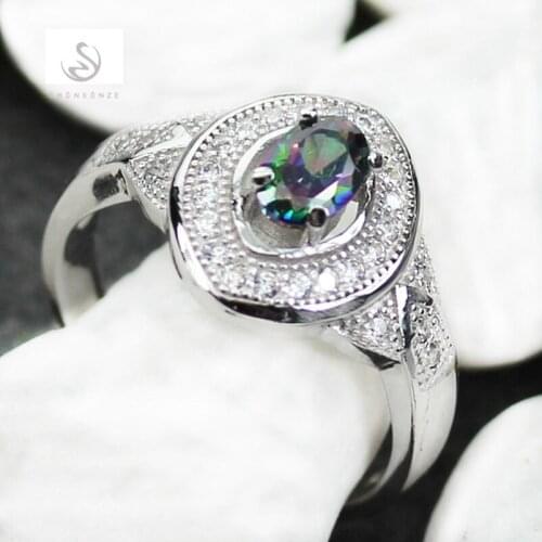 SHUNXUNZE Luxury Wedding rings Jewelry for women dropshipping best sell Rainbow Cubic Zirconia Rhodium Plated R3147 size 6 7 8 9