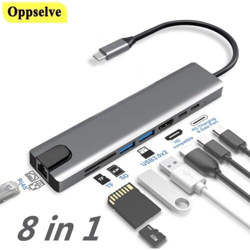 USB C Hub Type-C 3.1 To 4K HDMI-Compatible Adapter Hub 3.0 TF SD Reader PD Fast Charge Slot RJ45 for MacBook Pro/Air/Huawei Mate