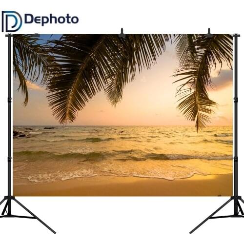 DePhoto Vinyl Photography Beach Dusk Sunset Palm Tree Holiday Summer Ocean Photography Backdrop Photo Studio Props Photocall