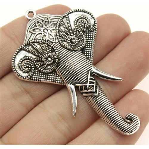 WYSIWYG 2pcs 61x37mm Carved Elephant Head Pendants Elephant Head Pendants Antique Silver Color Tone Elephant Pendants Charm