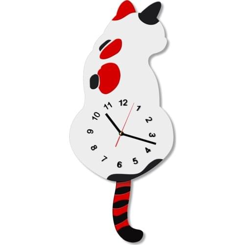 Japanese Adorable Cat Wall Clock With Swishing Tails Cat Wags Pendulum Clock Modern Design Home Clock On Wall 3D Watches