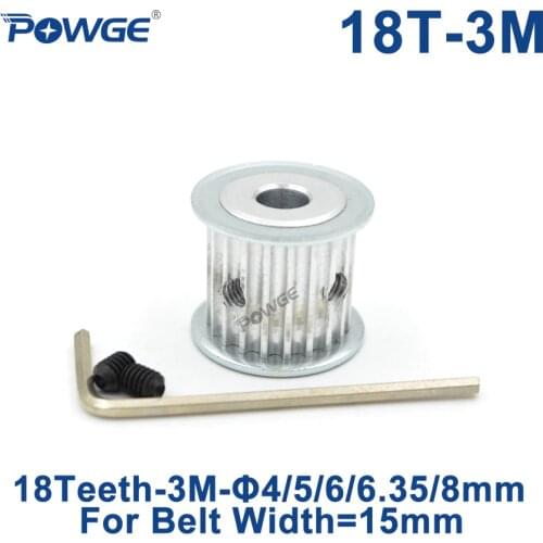 POWGE 18 Teeth HTD 3M Timing Pulley Bore 4/5/6/6.35/8mm for Width 15mm 3M Synchronous Belts HTD3M pulley gear wheel 18T 18Teeth