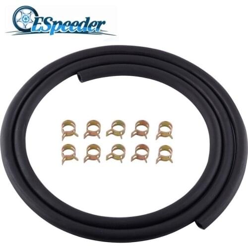 ESPEEDER 1/4 Inch ID Black Rubber Replace Fuel Line 1.8 Meter For Small Engines 6-Foot Length Gasoline Oil Hose With 10PCS Clamp