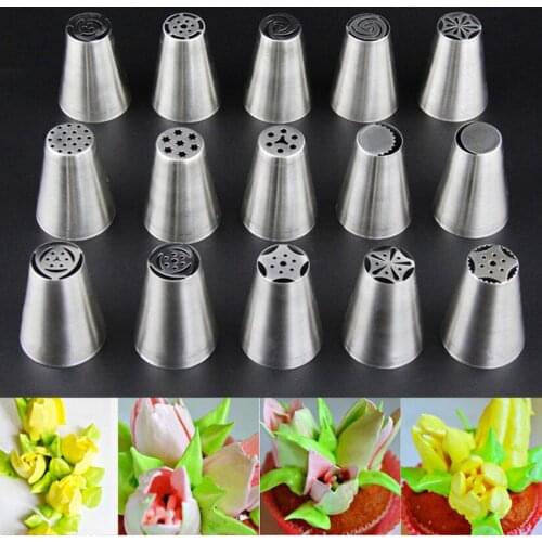 15 Pcs/set Stainless Steel Russian Tulip Icing Piping Nozzles Fondant Cake Decoration Decorating Tips Tools