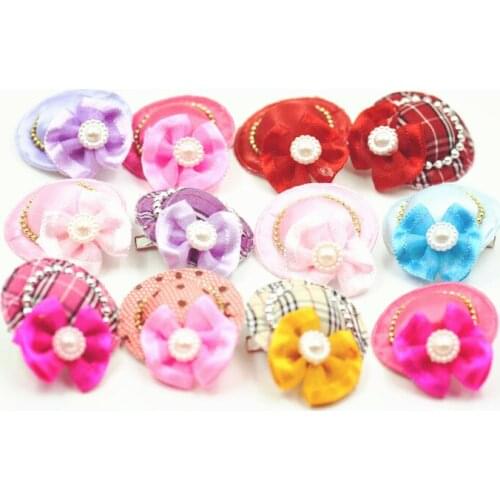 20/50/100pcs Dog Hair Clips Hat pet hair bows Cute Pet Grooming Hats Dog Pet hair accessories Cute Alligator Clip Hat Ribbon Bow
