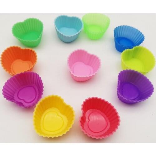 3.5*3.6*2.1cm 100Pcs Mixed Color Silicon Baking Cake Muffin Mould Mold Pudding Cup Mold Love Style For Kitchen DIY