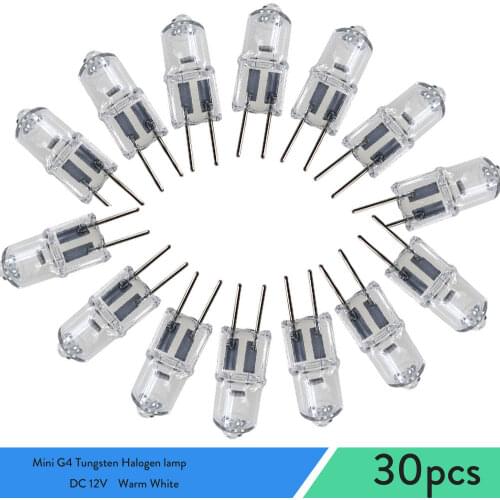 30Pcs Mini G4 Energy Saving Tungsten Halogen JC Type 20W G4 Light Bulb Lamp DC12V Spotlight For Crystal Chandelier Halogen Lamp