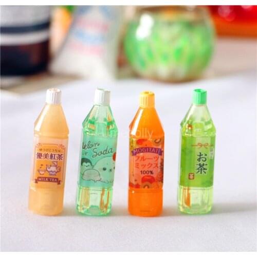 4PCS 1/12 Dollhouse Miniature Black Tea Beverage Mini Juice Drinks Bottle for OB11 Doll House Kitchen Toy Accessories